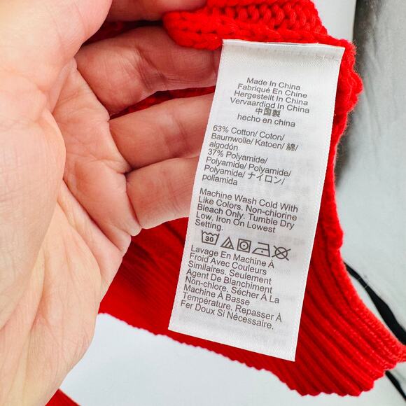 J.Crew Red Cotton Cable Knit Heavy Sweater Size L-XL Side Slit Crewneck Classic - Picture 8 of 10